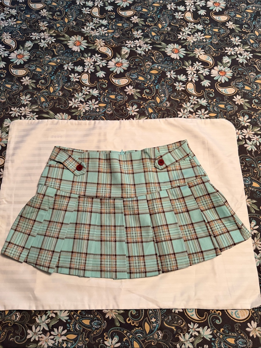 Body Central Mint Plaid Pleated Mini Skirt
